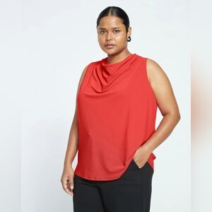 Universal Standard Crepe Jersey Cowl Tank Blouse, Vermilion Red, Size 2XL